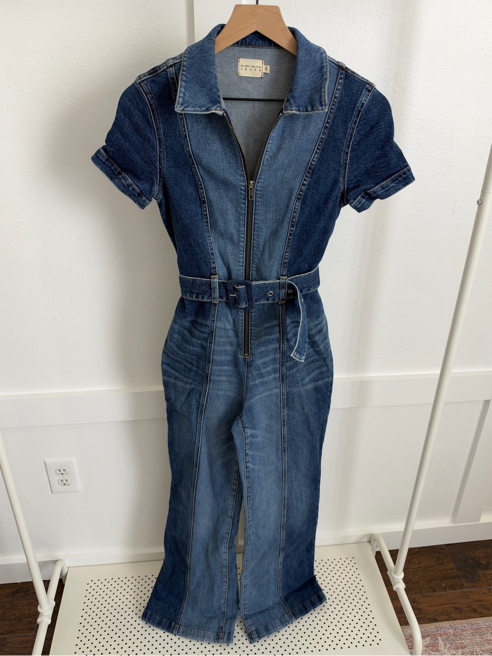 Alice + Olivia Two Toned Wide Leg Denim Jumpsuit